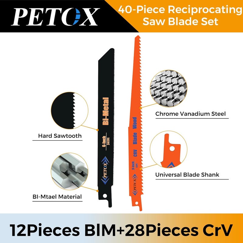 PETOX 40-Piece Reciprocating Saw Blades Set, Metal Wood Plastic cutting Saw Blades with Organizer Pouch, fit DeWalt Bosch Makita Milwaukee Porter-Cable Ryobi Ridgid Black&Decker Skil Craftsman Sawsall - Image 5